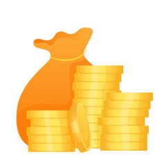 Stack of coins and money bag