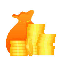 Stack of coins and money bag