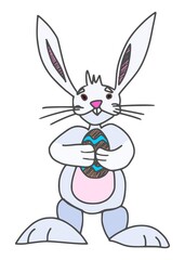 Fototapeta premium bunny holding egg in paws easter holiday. sketch