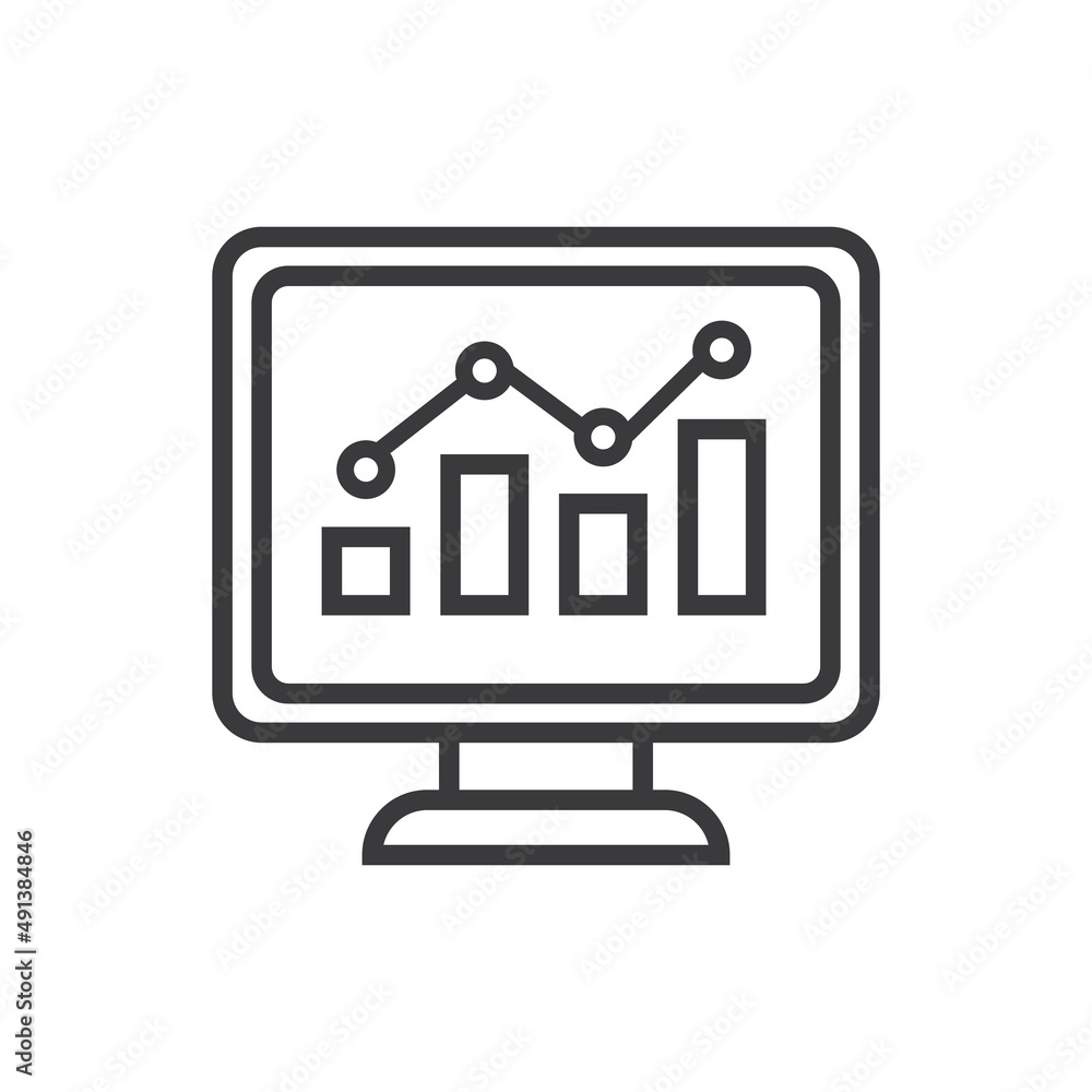 Poster web analytic information on computer screen flat icon.