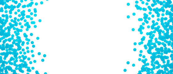 Violet confetti in the form of stars isolated on white banner. Festive day backdrop. Flat lay style with minimalistic design. Template for banner or party invitation