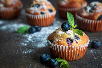 Fresh homemade delicious blueberry muffins