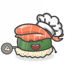 Sushi Cute Character Flat Cartoon Vector Design Illustration