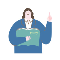 A vector illustration of a woman reading a textbook and telling the points.
