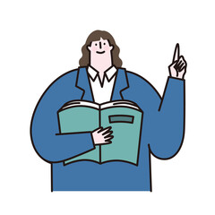 A vector illustration of a woman reading a textbook and telling the points.
