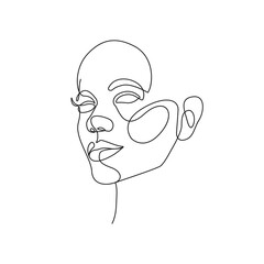 Woman Abstract Face Continuous Line Drawing. Female Face One Line Style. Minimalist Fashion Concept, Woman Beauty Drawing. Modern Contemporary Portrait. Vector EPS 10