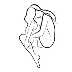 Woman Nude Body Line Art Drawing. Woman Body One Line Art Minimalist Style. Good for Wall Art, Print, Poster. Woman Trendy Modern Drawing. Vector EPS 10