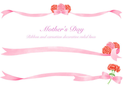 母の日をイメージしたカーネーションとリボンの装飾素材／Carnation and ribbon decoration material inspired by Mother's Day
