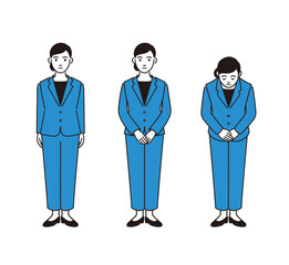 お辞儀するビジネスマン 女性 2色