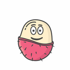 Rambutan Cute Character Flat Cartoon Vector Design Illustration