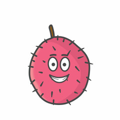 Rambutan Cute Character Flat Cartoon Vector Design Illustration