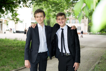 Group portrait of happy schoolchildren