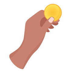 Dark skinned hand with a coin