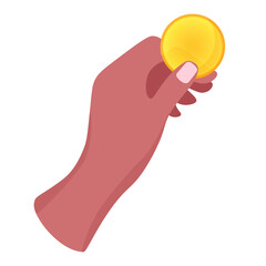Dark skinned hand with a coin
