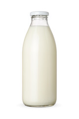 Classic glass milk bottle isolated on a white background. - obrazy, fototapety, plakaty