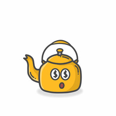 Kettle Cute Character Flat Cartoon Vector Design Illustration