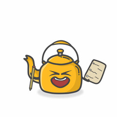 Kettle Cute Character Flat Cartoon Vector Design Illustration