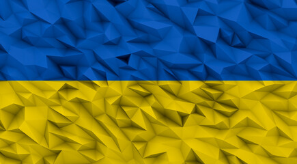 Ukrainian flag from polygons, banner 3d rendering