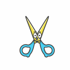 Scissor Cute Character Flat Cartoon Vector Design Illustration