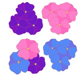 set of illustrations of abstract orchid flowers, blue, pink, purple, multicolored