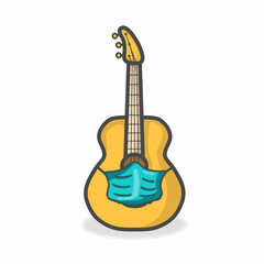 Obraz premium Guitar Cute Character Flat Cartoon Vector Design Illustration