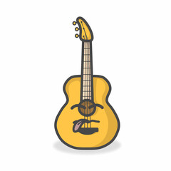 Fototapeta na wymiar Guitar Cute Character Flat Cartoon Vector Design Illustration