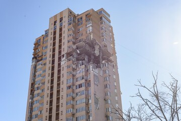 Destroyed house in Kyiv, after Russian aggression in Ukraine