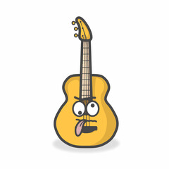 Obraz premium Guitar Cute Character Flat Cartoon Vector Design Illustration