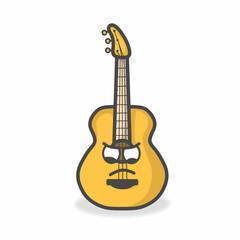 Obraz premium Guitar Cute Character Flat Cartoon Vector Design Illustration