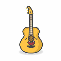 Obraz premium Guitar Cute Character Flat Cartoon Vector Design Illustration