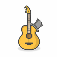 Guitar Cute Character Flat Cartoon Vector Design Illustration