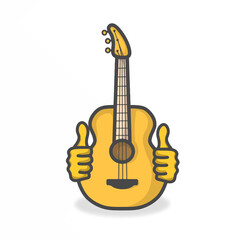 Guitar Cute Character Flat Cartoon Vector Design Illustration