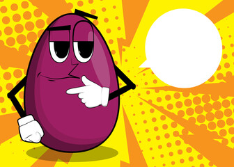 Easter Egg holding finger under his mouth, thinking. Cartoon character with funny face for the Easter holiday.