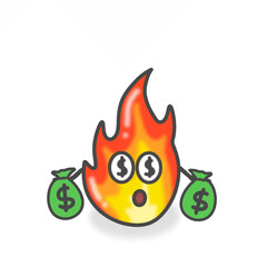 Fire Cute Character Flat Cartoon Vector Design Illustration