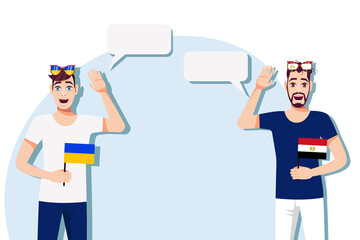 Vector illustration of people speaking the languages of Ukraine and Egypt. Illustration of translation, transcription and dialogue between Ukraine and Egypt.