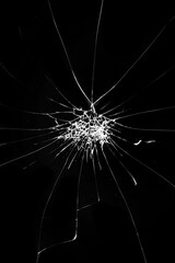 Texture of broken glass on a black background. Concept of broken automotive glass