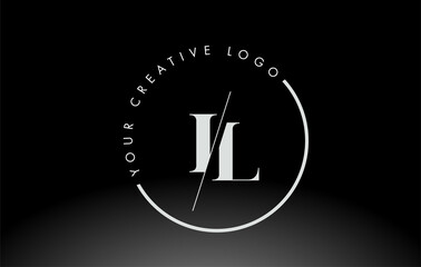 White IL Serif Letter Logo Design with Creative Intersected Cut.