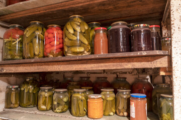 pickles and tomatoes in the cellar