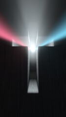 Divine Mercy, washing away our sins. Merciful Jesus Christ red and blue rays glowing from cross.