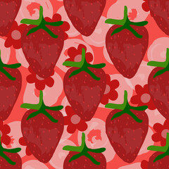 Colorful Strawberry Vector Seamless Pattern.