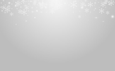 White Snow Vector Grey Background. Silver Magic