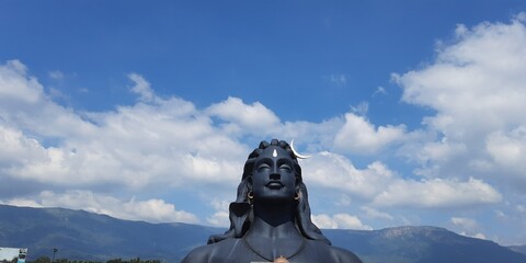A black colored Adi yogi shiva statue at Coimbatore in the Indian state of Tamil Nadu.