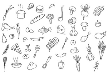 Food Scribbles Doodles Fruits Vegetables Baking 