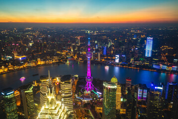 night view of Lujiazui district of shanghai city in china