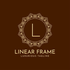 letter L minimalist circle frame linear luxury decoration vector logo design