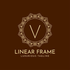 letter V minimalist circle frame linear luxury decoration vector logo design