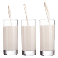 Set of Milk Pouring Into Glass ​isolated on a white background.