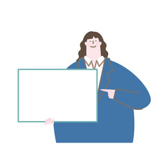 Vector illustration of a woman pointing at the board.