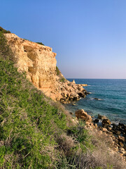 Rocky coast sea view, natural colors 