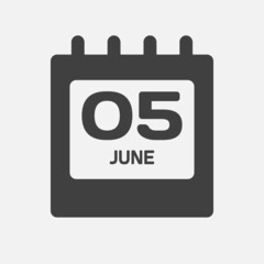 Icon day date 5 June, template calendar page
